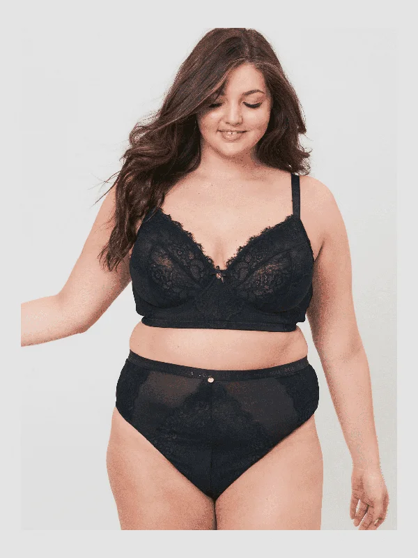 Lace and Logo High Waist Thong