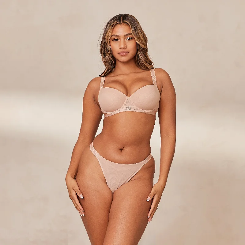 Smooth Mesh T-shirt Bra  - Taupe
