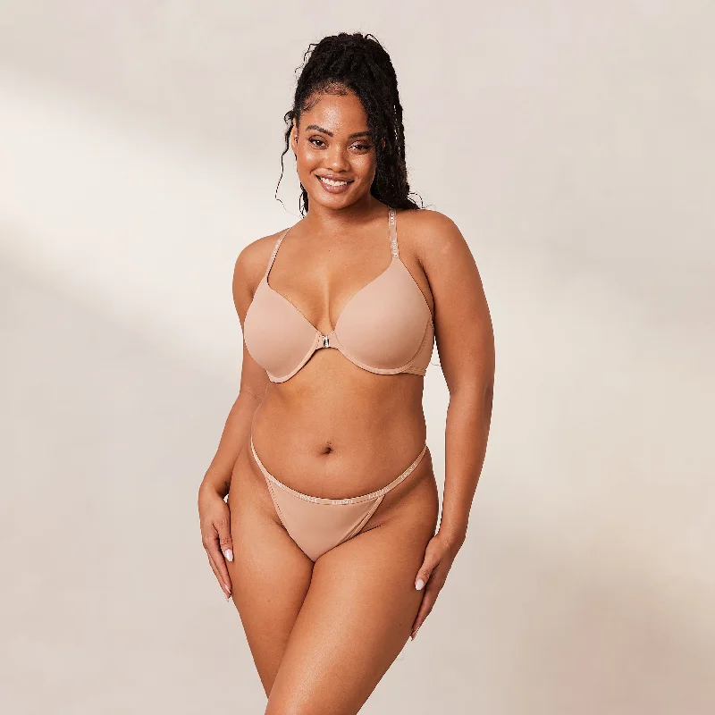 Smooth Front Fastening T-shirt Bra  - Honey