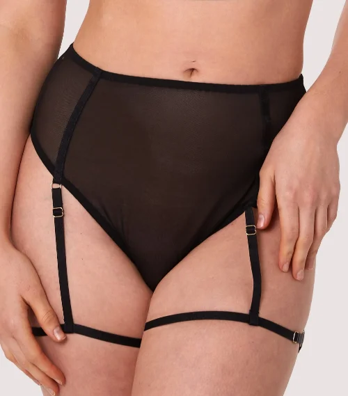 Wolf & Whistle by Playful Promises Alice Black Mesh Leg Harness High Waist Brief Panty WWL977