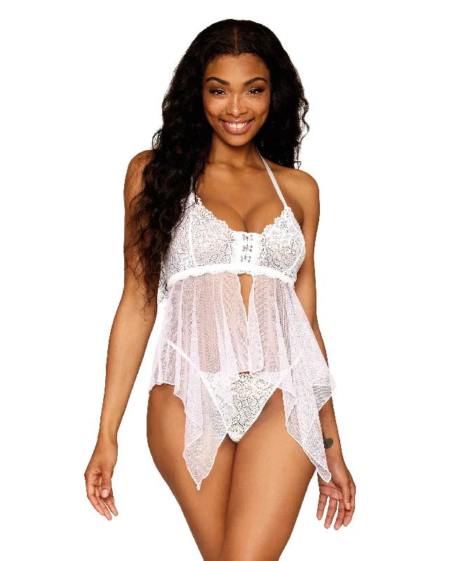 Dreamgirl Lace and Mesh Babydoll and G-string Set