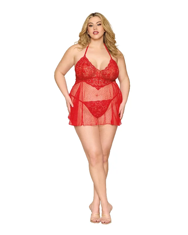Dreamgirl Plus Size Dot Mesh Babydoll & G-String Diamond