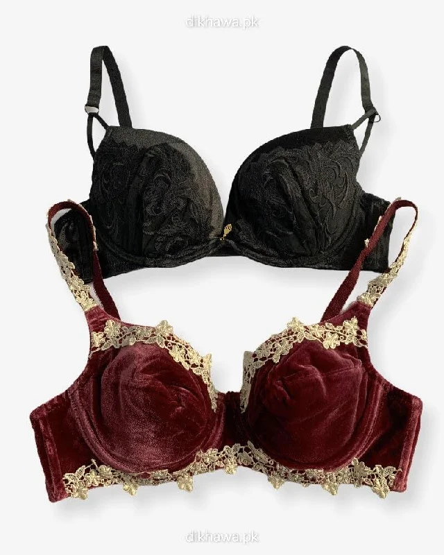 Imported Stocklot Branded Net Pushup Bra - Underwired Bra -Non Padded Bra - Pack of 2 Imported Stocklot Branded Net Pushup Bra - Underwired Bra -Non Padded Bra - Pack of 2