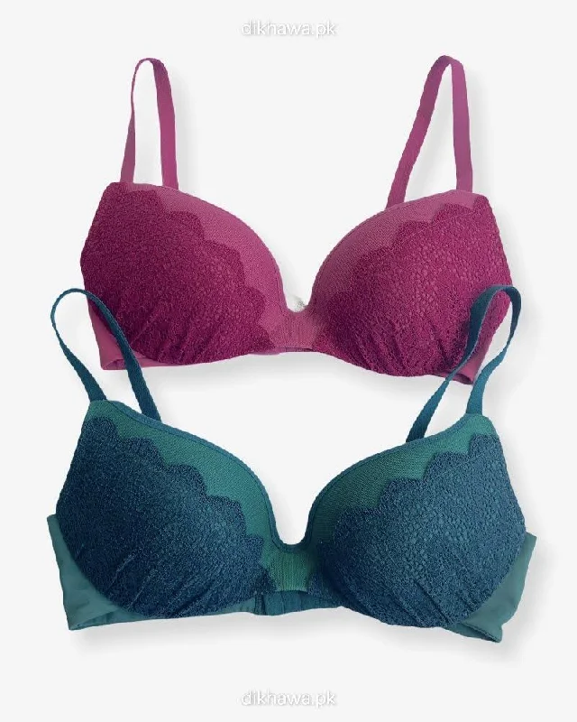 Imported Stocklot Branded Net Pushup Bra - Underwired Bra - Padded Bra - Pack of 2 Imported Stocklot Branded Net Pushup Bra - Underwired Bra - Padded Bra - Pack of 2
