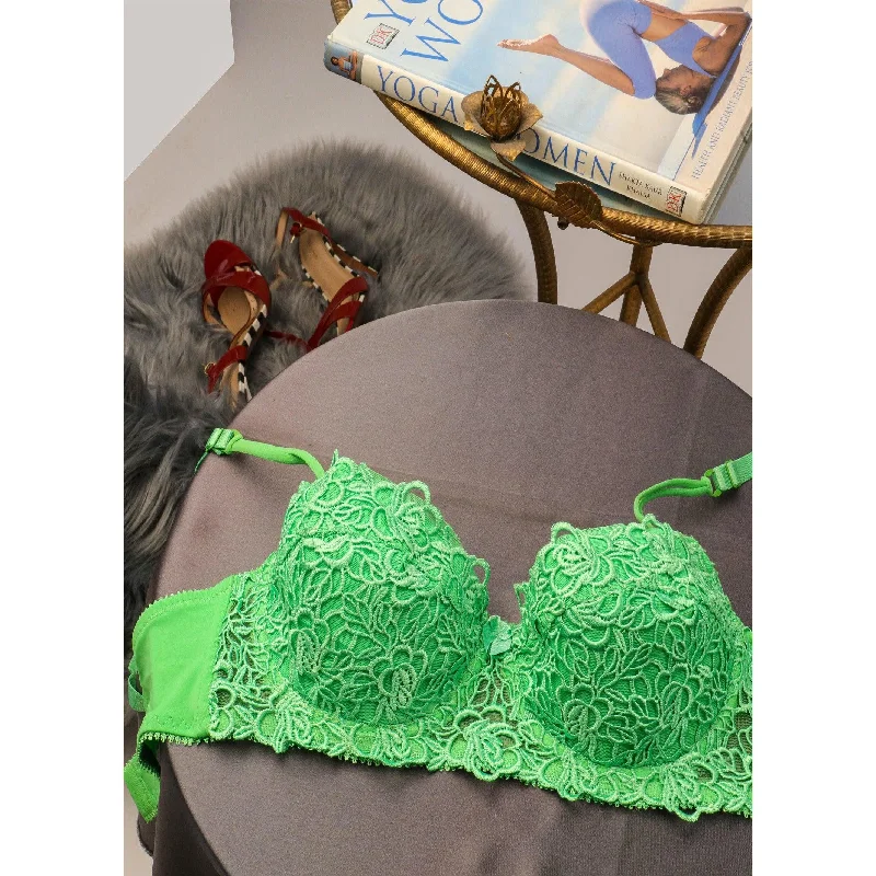 Parrot-Green Touch-Me-Not - Half Cup Wired / Non-Wired Light Padded Embroidered Bra
