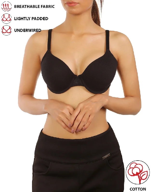 LOSHA COTTON UNDERWIRED LIGHTLY PADDED T-SHIRT BRA - BLACK