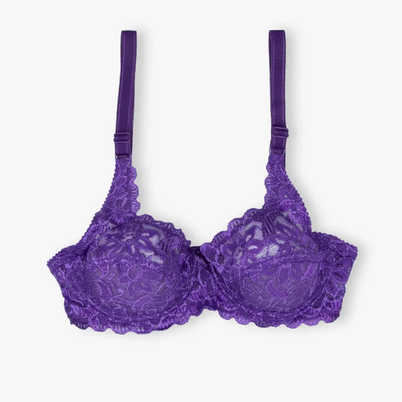 Purple Blossom - Wired / Wirefree Non Padded Floral Full Lace Bra