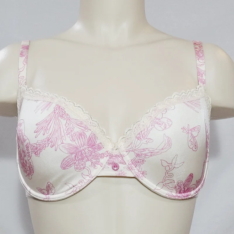 Calvin Klein D3237 Toile Balconette Underwire Bra 34D Pink & Ivory