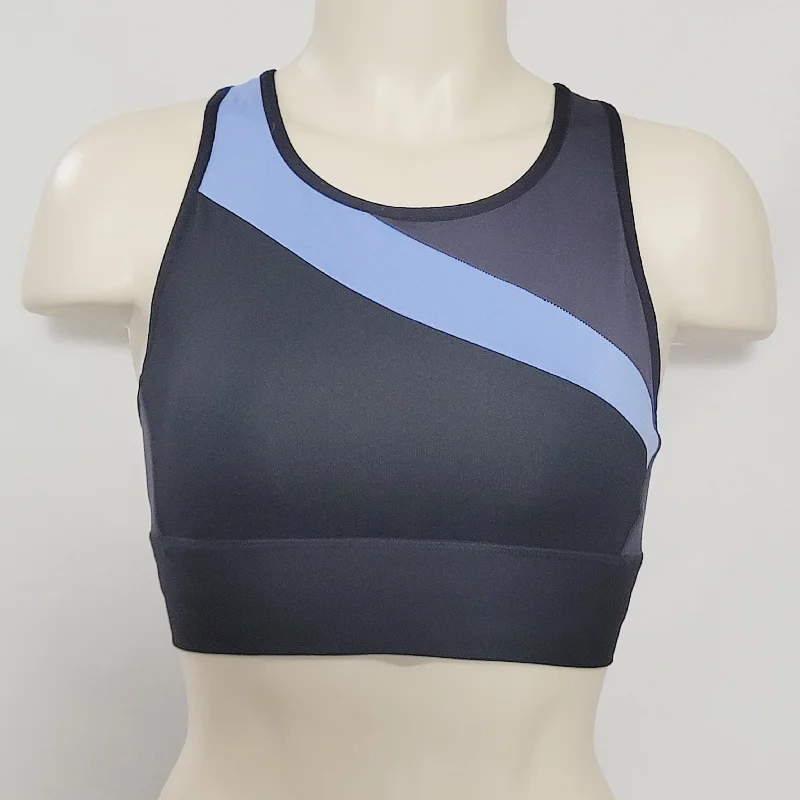 Champion C9 N9683 Asymetrical Longline Wire Free Sports Bra LARGE Blue Black