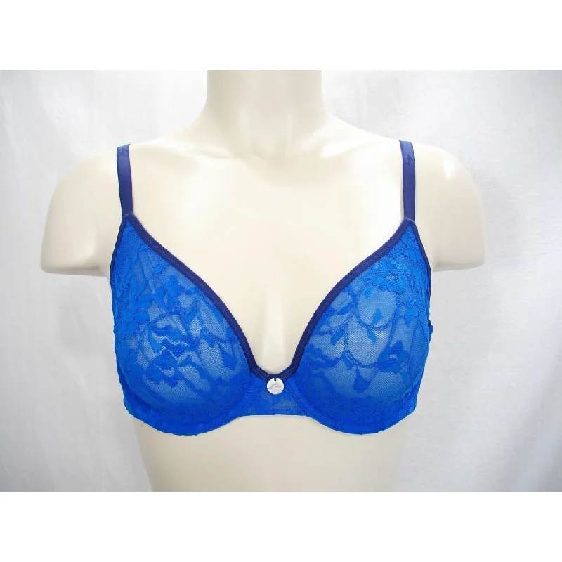 DKNY 451238 Signature Lace Unpadded Underwire Bra 34B Blue NWT
