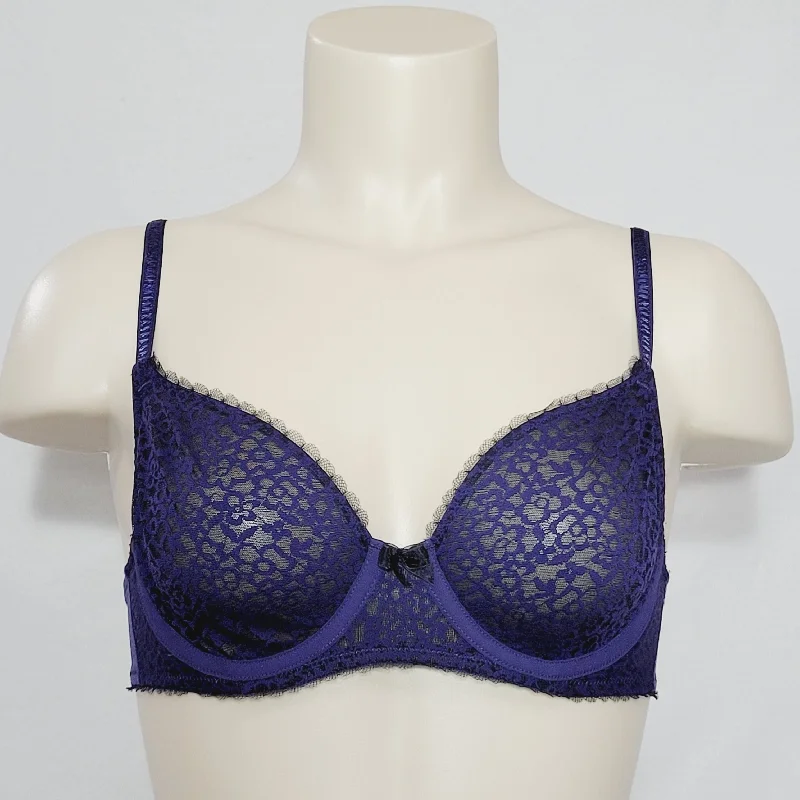 DKNY 453171 Mirage Molded Semi Sheer Lace Demi Bra 34A Navy Blue NWOT