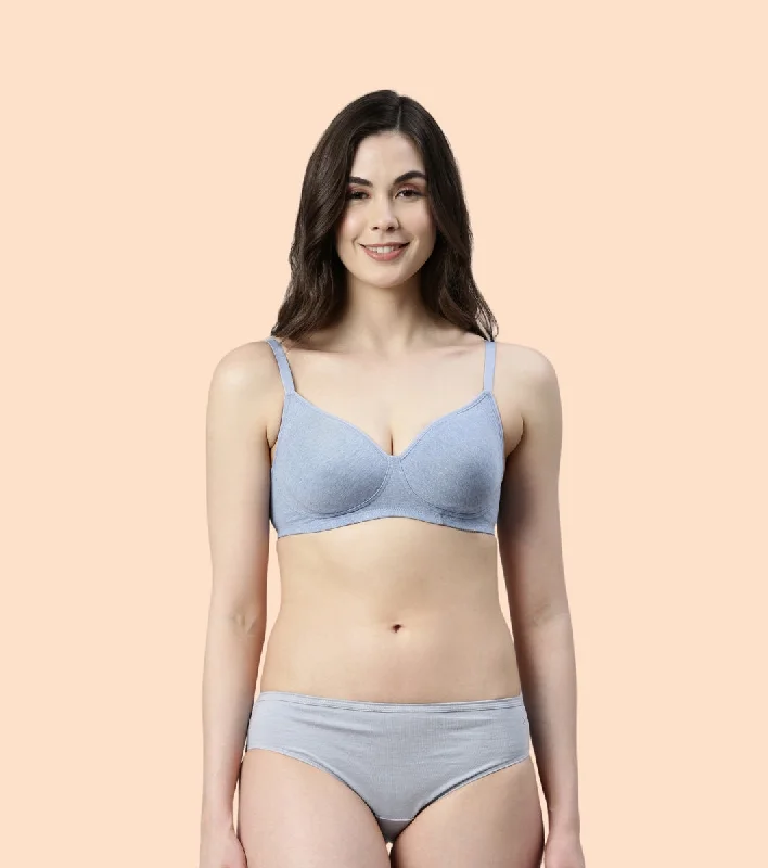 Enamor Fab-Cool A042 Side Support Shaper Stretch Cotton Everyday Bra for Women- High Coverage, Non Padded and Wirefree - Chambray Melange Enamor Fab-Cool A042 Side Support Shaper Stretch Cotton Everyday Bra for Women- High Coverage, Non Padded and Wirefree - Chambray Melange
