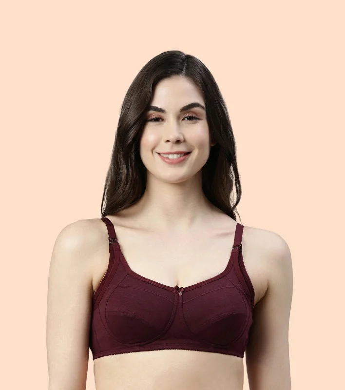 Enamor Eco-Melange MT02 Sectioned Lift and Support Cotton Nursing Bra for Women- High Coverage, Non Padded and Wirefree - Grape Wine Enamor Eco-Melange MT02 Sectioned Lift and Support Cotton Nursing Bra for Women- High Coverage, Non Padded and Wirefree - Grape Wine