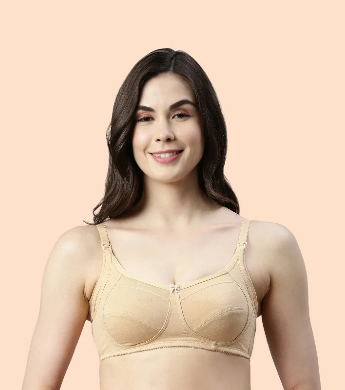 Enamor Eco-Melange MT02 Sectioned Lift and Support Cotton Nursing Bra for Women- High Coverage, Non Padded and Wirefree - Skin Enamor Eco-Melange MT02 Sectioned Lift and Support Cotton Nursing Bra for Women- High Coverage, Non Padded and Wirefree - Skin