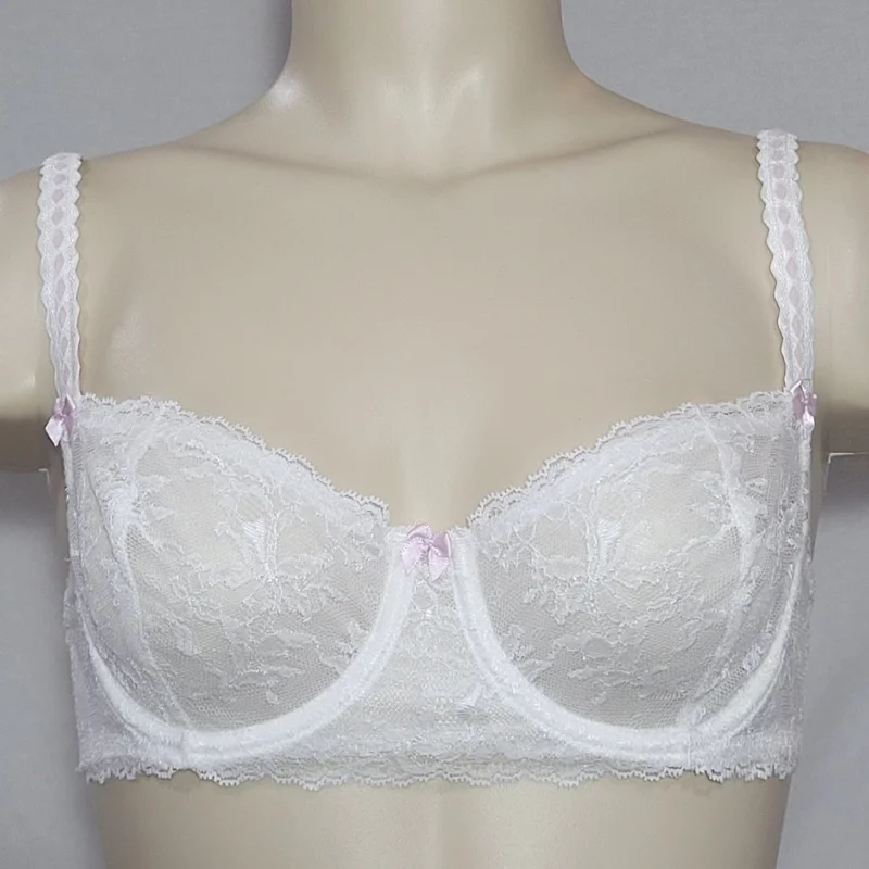 Felina 5894 Harlow Sheer Lace Full Busted Demi Underwire Bra 40DD White NWT