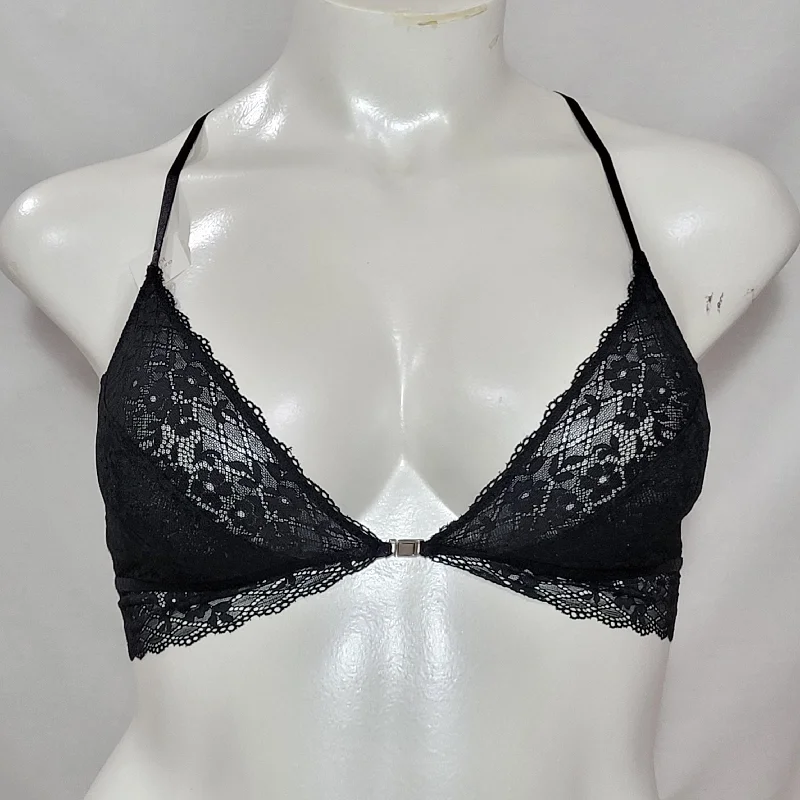 Gilligan O'Malley Front Close Sheer Lace Y-Back Wire Free Bra Bralette SMALL Ebony Black Gilligan O'Malley Front Close Sheer Lace Y-Back Wire Free Bra Bralette SMALL Ebony Black