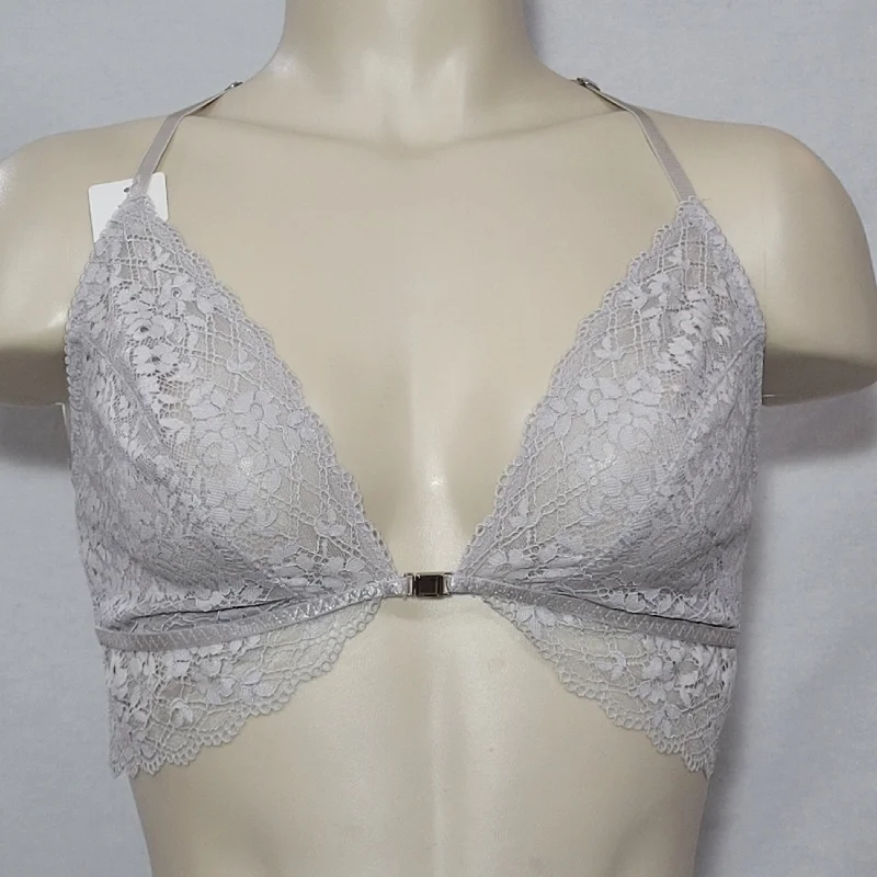 Gilligan O'Malley Front Close Sheer Lace Y-Back Wire Free Bra Bralette SMALL Morning Fog Gray Gilligan O'Malley Front Close Sheer Lace Y-Back Wire Free Bra Bralette SMALL Morning Fog Gray