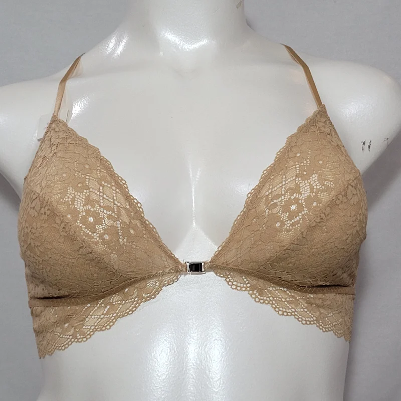 Gilligan O'Malley Front Close Sheer Lace Y-Back Wire Free Bra Bralette XL X-LARGE Buff Beige Gilligan O'Malley Front Close Sheer Lace Y-Back Wire Free Bra Bralette XL X-LARGE Buff Beige