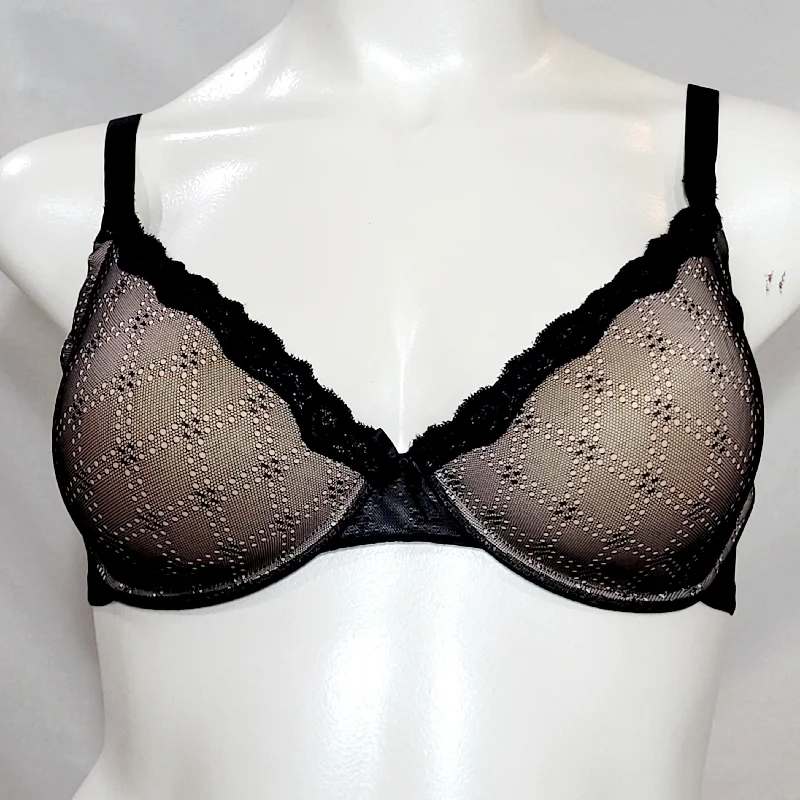 Gilligan O'Malley Lace Covered Molded Contour Cup Underwire Bra 34DDD Black