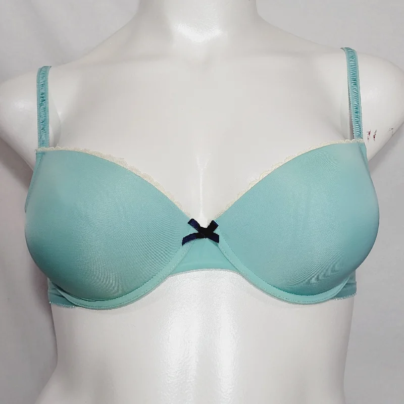 Gilligan O'Malley Lace Trim Push Up Demi Underwire Bra 38D Aqua Blue