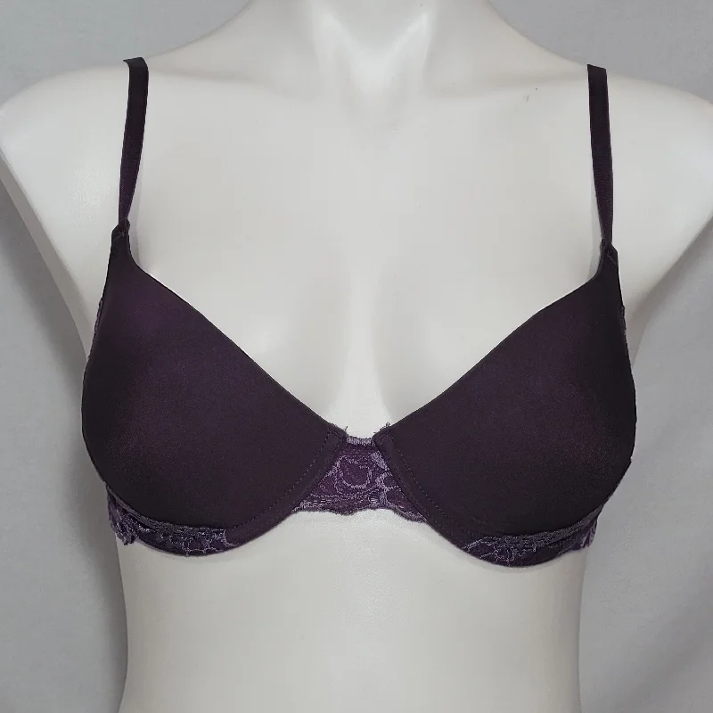 Gilligan O'Malley Lace Trimmed Push Up Underwire Bra 34C Plum