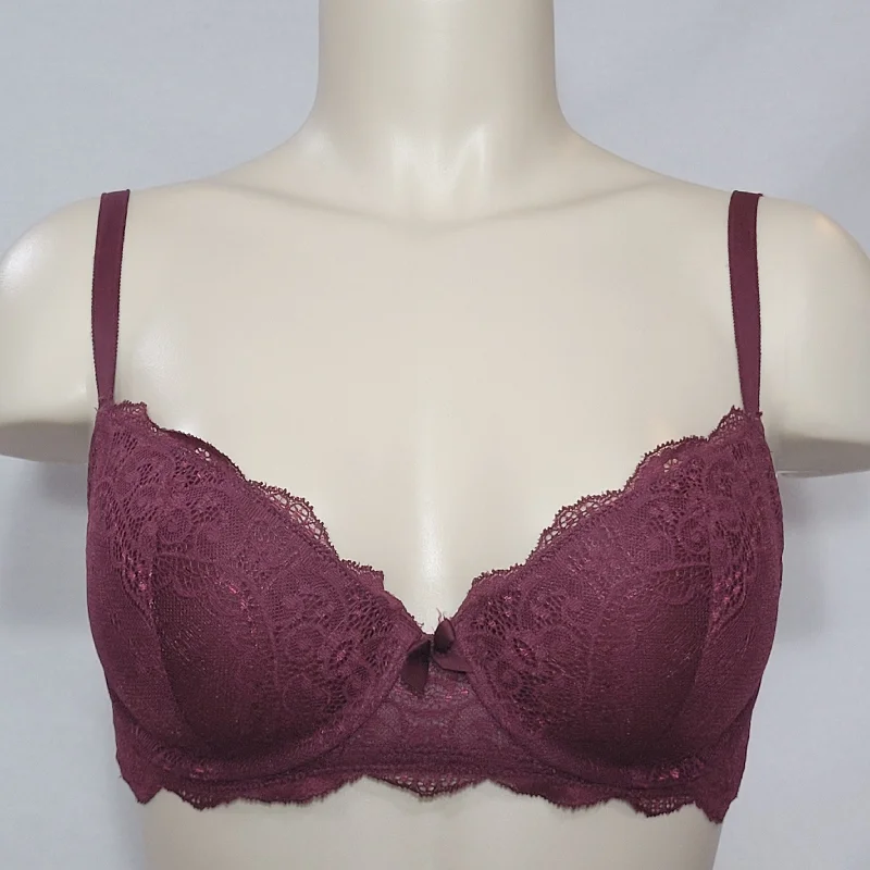 Gilligan O'Malley Padded Push Up Lace Underwire Bra 34D Burgundy