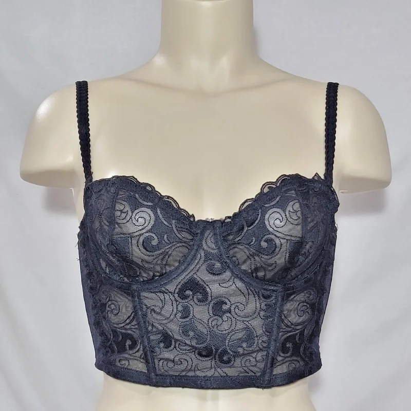 Gilligan O'Malley Semi Sheer Embroidered Lace Underwire Longline Bustier Bra 34B Black