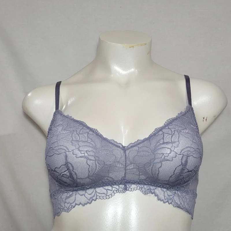 Gilligan & O'Malley Sheer Floral Lace Bralette Bra Size LARGE Misty Blue