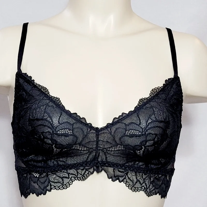 Gilligan & O'Malley Sheer Floral Lace Bralette Bra Size XS X-SMALL Ebony Black