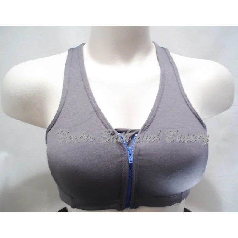 Hanes G469 HC32 Wire Free Zip Front Vented Back Sports Bra SMALL Gray & Blue NWT