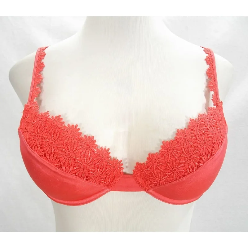 La Senza Padded Embroidered Lace Demi Cup Underwire Bra 38B Orange
