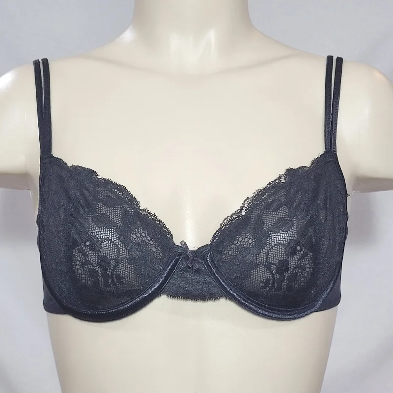 Lily of France 2101215 Sheer Lace and Mesh Underwire Bra 34B Black