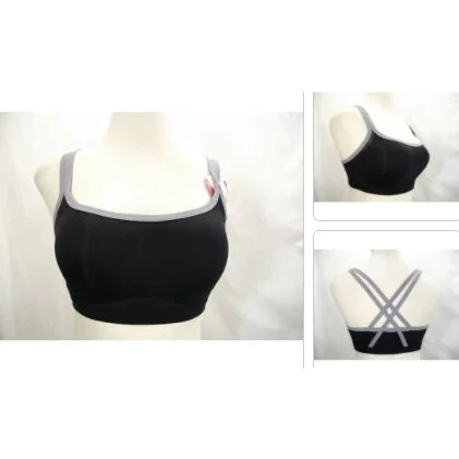 Lily of France 2151901 Cross Back Medium Impact Wire Free Sport Bra MEDIUM Black