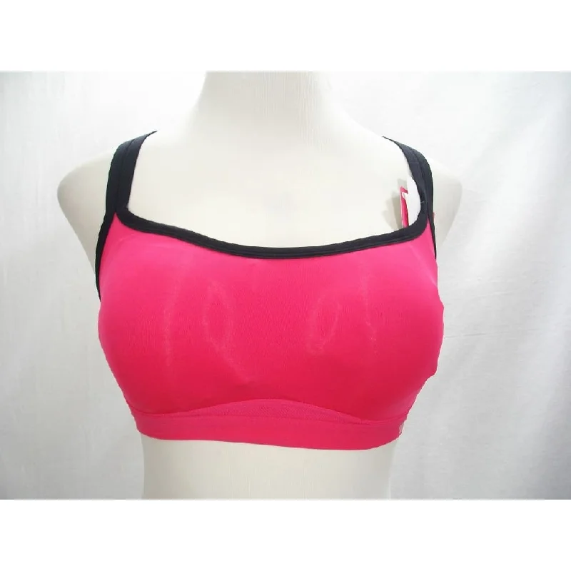 Lily of France 2151901 Cross Back Medium Impact Wire Free Sport Bra MEDIUM Pink