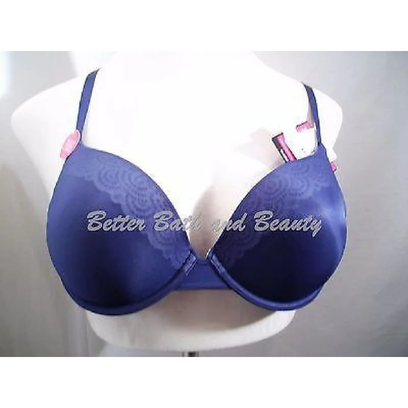 Lily of France 2175300 Smooth & Sleek Push Up Underwire Bra 34C Navy Blue NWT