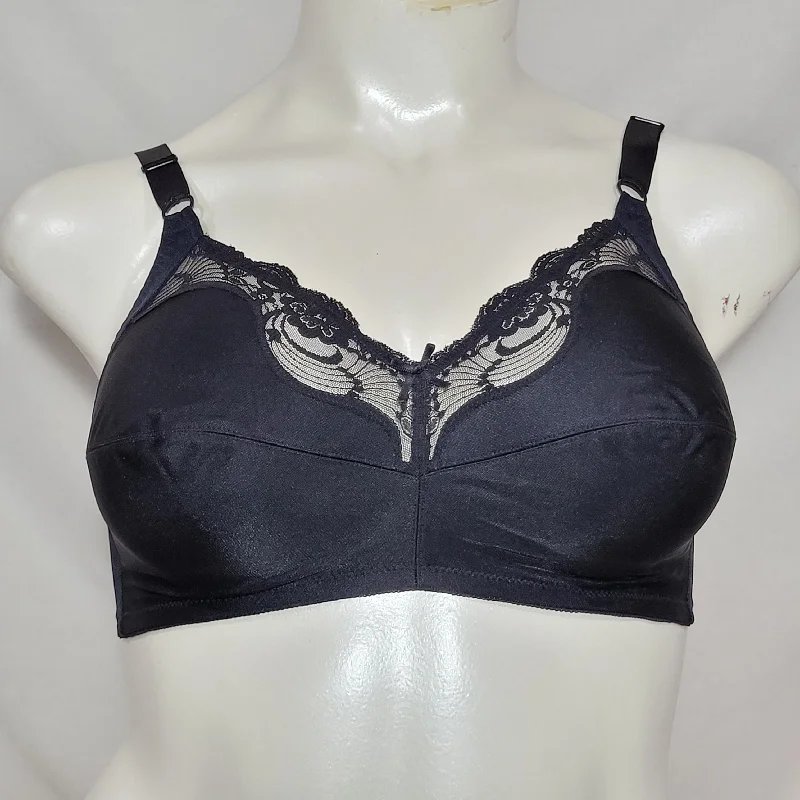Lilyette 562 0562 Lace Trimmed Divided Cup Wire Free Bra 38D Black