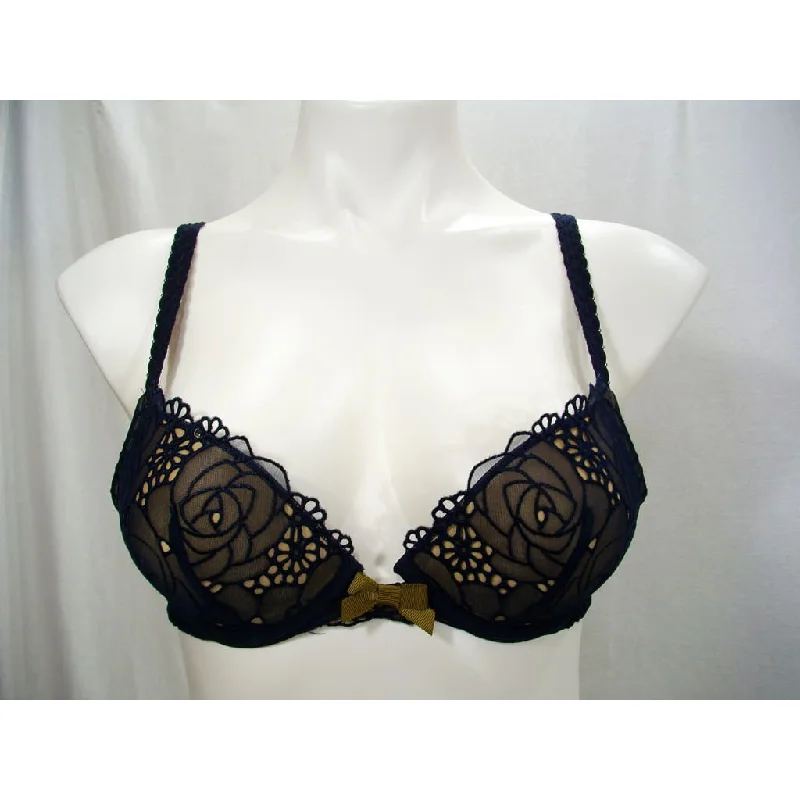Lou Paris Rose Lace Push Up Underwire Bra 34A Black