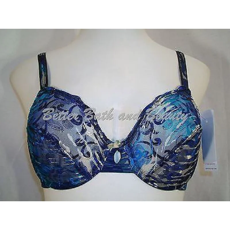 Lunaire Whimsy 19311 Honolulu Embroidered Lace Plunge Underwire Bra 32D Blue
