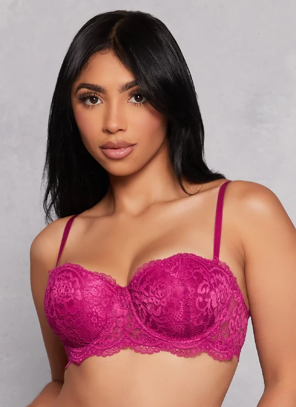 Solid Floral Lace Scalloped Balconette Bra | Converts to Strapless