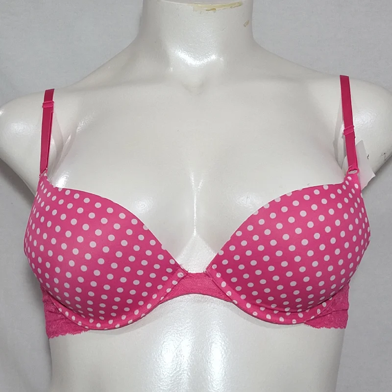 DISCONTINUED Maidenform 7180 One Fabulous Fit Embellished Push Up UW Bra 34B Pink & White DOT DISCONTINUED Maidenform 7180 One Fabulous Fit Embellished Push Up UW Bra 34B Pink & White DOT