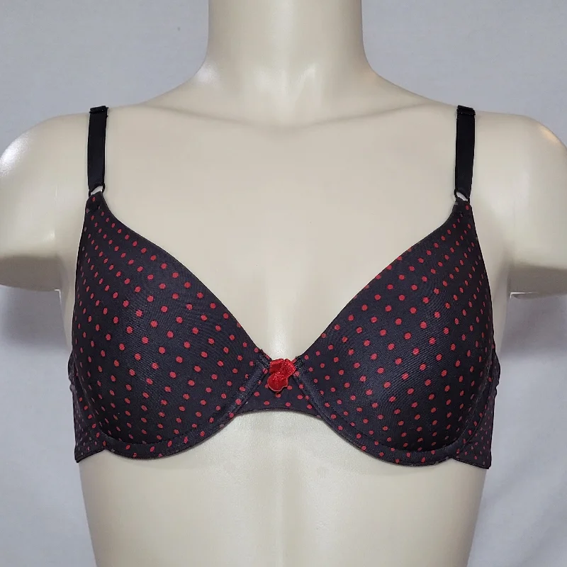 Maidenform 7959 One Fabulous Fit Demi Underwire Bra 34B Black with Red Dots