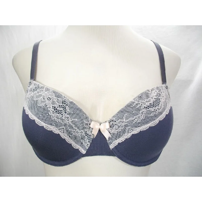Marie Meili Lace Trimmed Contour Cup Uderwire Bra 38B Steel Blue & Ivory