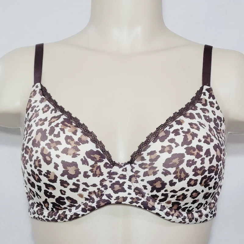 Modern Movement Lace Trim Molded Cup Underwire Bra 32D Animal Print
