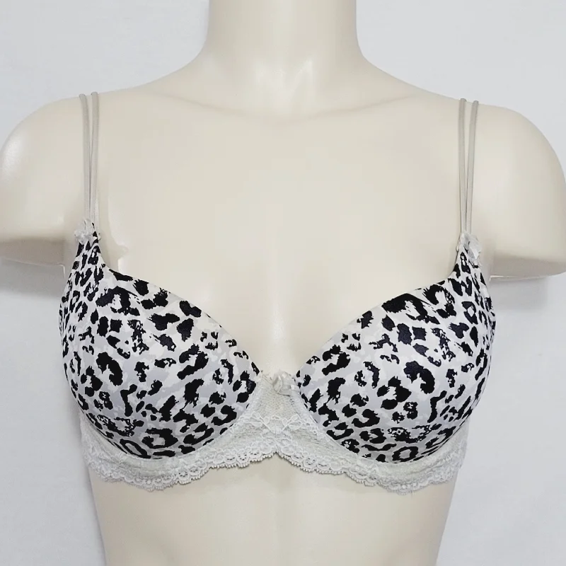 Modern Movement Lace Trim Push Up Underwire Bra 32C Gray Animal Print