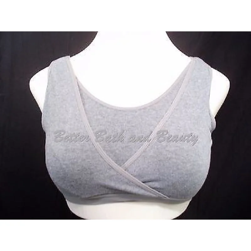 Motherhood Maternity Nursing 92% Cotton Crossover Wire Free Bra Medium Gray