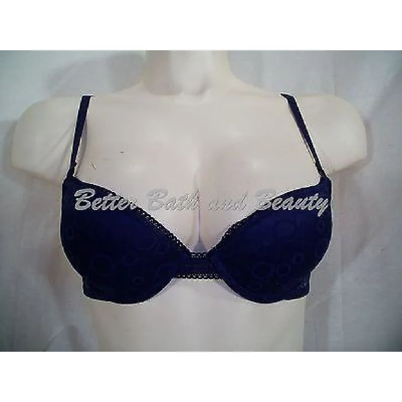 On Gossamer Lace Covered Demi Cup Underwire Bra 32A Navy Blue