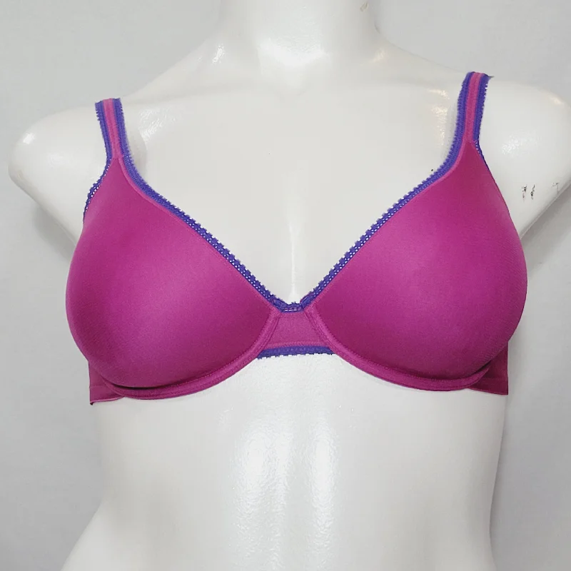 On Gossamer Molded Cup Underwire Bra 34DD Fuschia Pink with Purple Trim