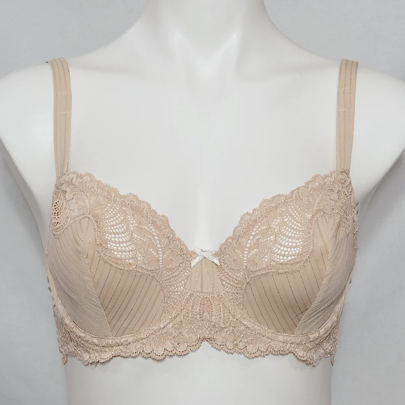 Paramour by Felina 115353 Stripe Delight Full Figure Underwire Bra 40D Fawn NWT