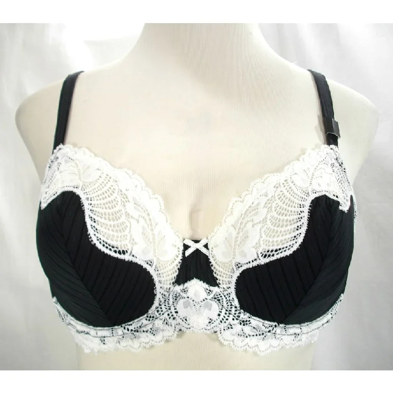 Paramour by Felina 115353 Stripe Delight Full Figure UW Bra 38C Black Ivory NWT