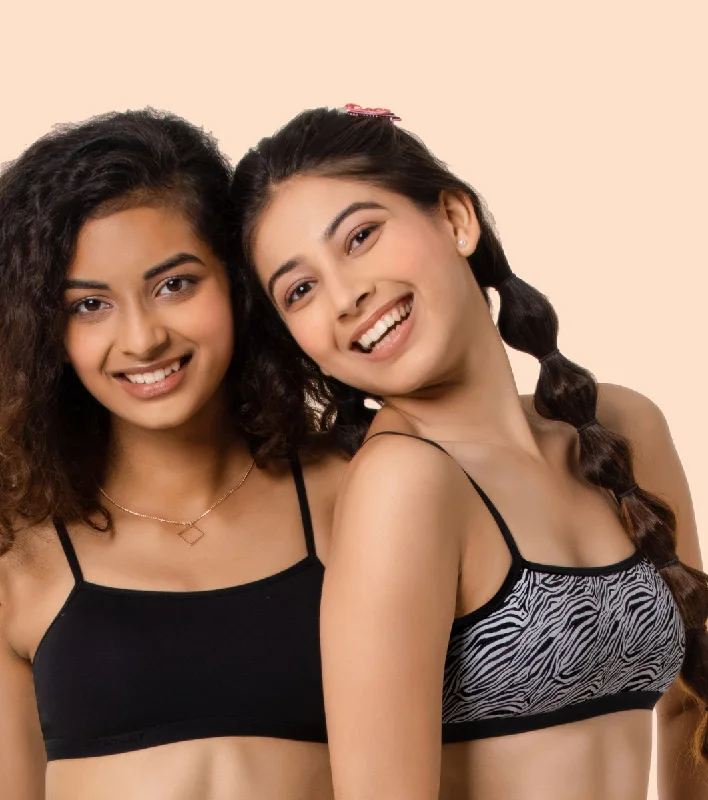 Enamor BB03 Trendy Fit Stretch Cotton Beginners Bra with Antimicrobial Finish and Cami Neckline - Pack Of 2 - Black Enamor BB03 Trendy Fit Stretch Cotton Beginners Bra with Antimicrobial Finish and Cami Neckline - Pack Of 2 - Black